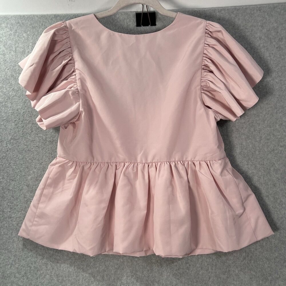 Express Top Women M Blouse Peplum Pink Flutter Sleeve coquette - Picture 10 of 15